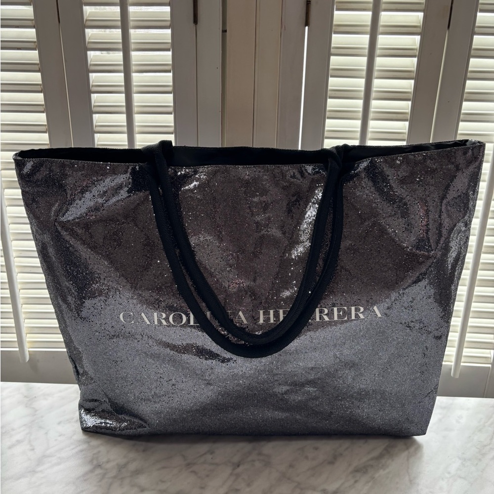 Carolina Herrera-Good Girl Glitter Tote Bag Shopper Overnight Bag ~Black/Silver